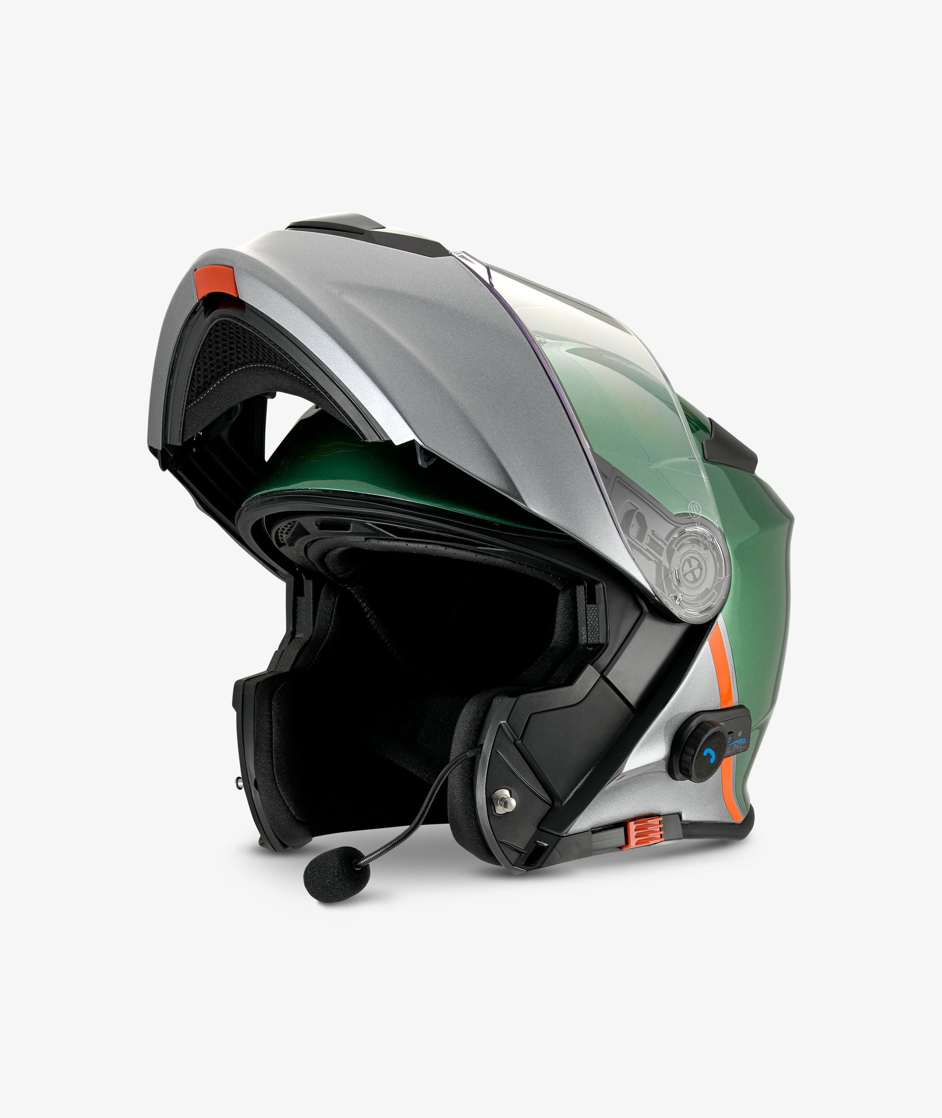 Moto Guzzi helm "Modular BT" groen met Bluetooth